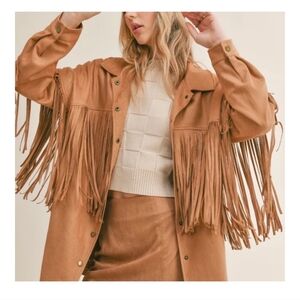 New Sage The Label Tan Fringe Jacket size M/L